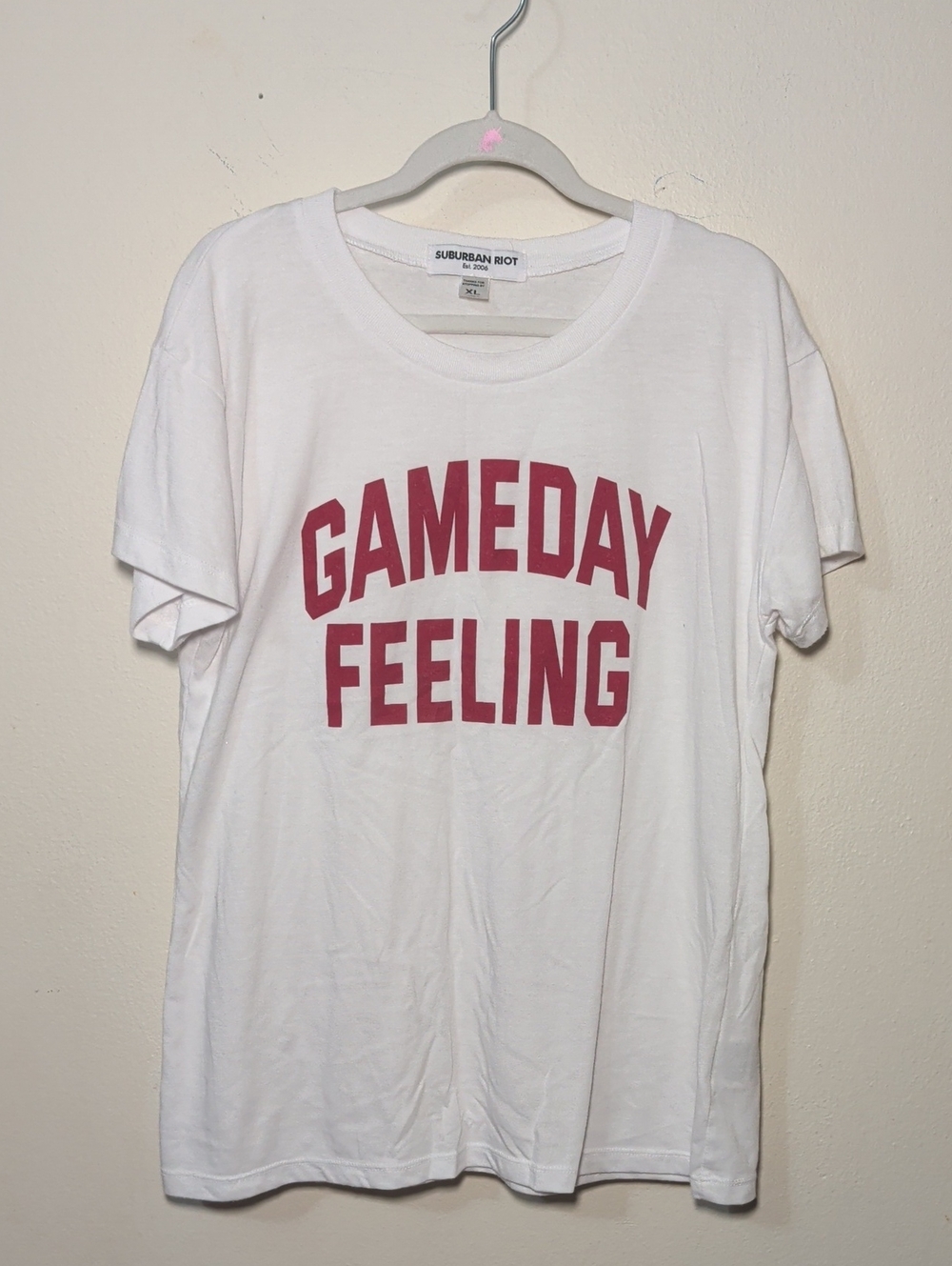 Suburban Riot Gameday Feeling T-Shirt White Crimson Football Season Girl Size XL